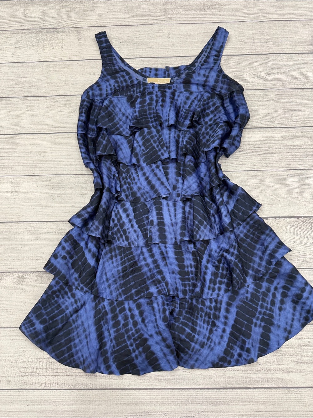 Michael Kors Blue Animal Print Tiered Ruffle Dress Women’s Medium
